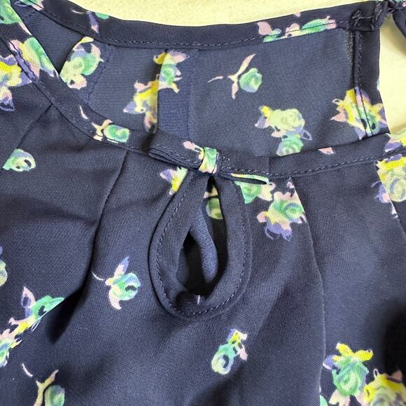 LC Lauren‎ Conrad Women's Large Navy Blue Floral Pattern Shirt Sheer Top Blouse - Picture 4 of 9